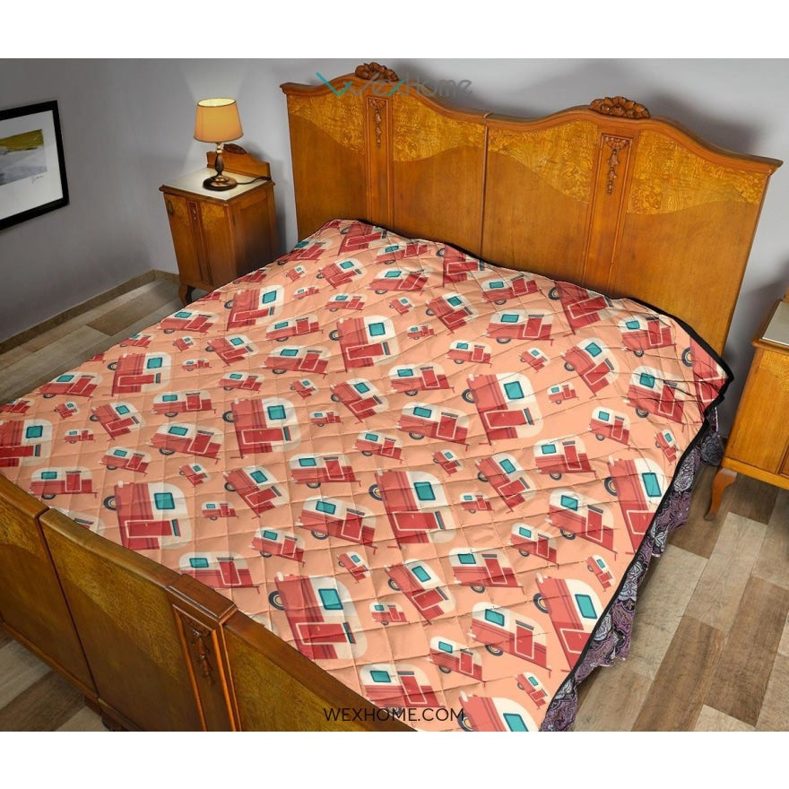 Camper Van Pattern Print Design 03 Premium Quilt
