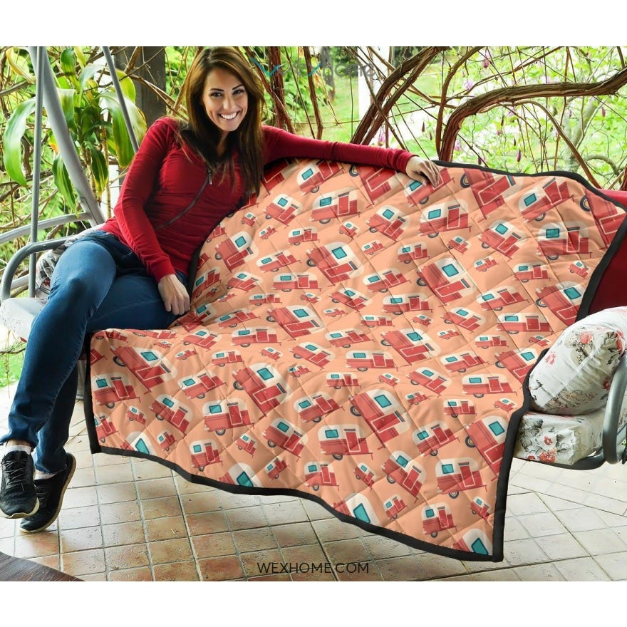 Camper Van Pattern Print Design 03 Premium Quilt