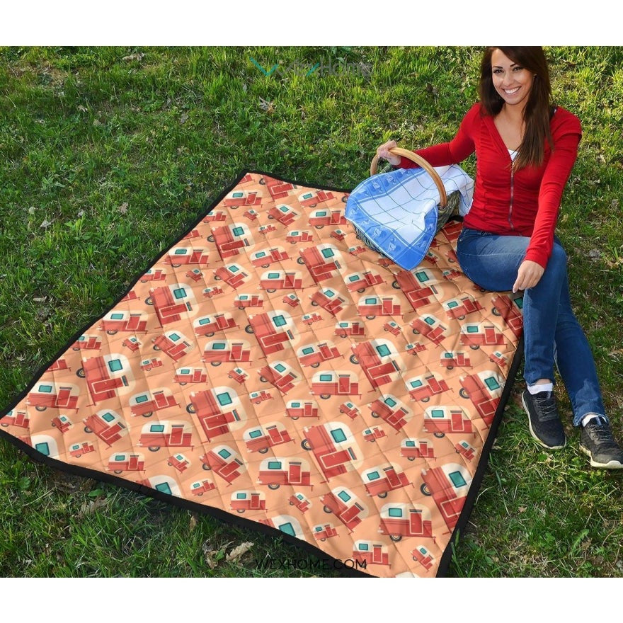 Camper Van Pattern Print Design 03 Premium Quilt