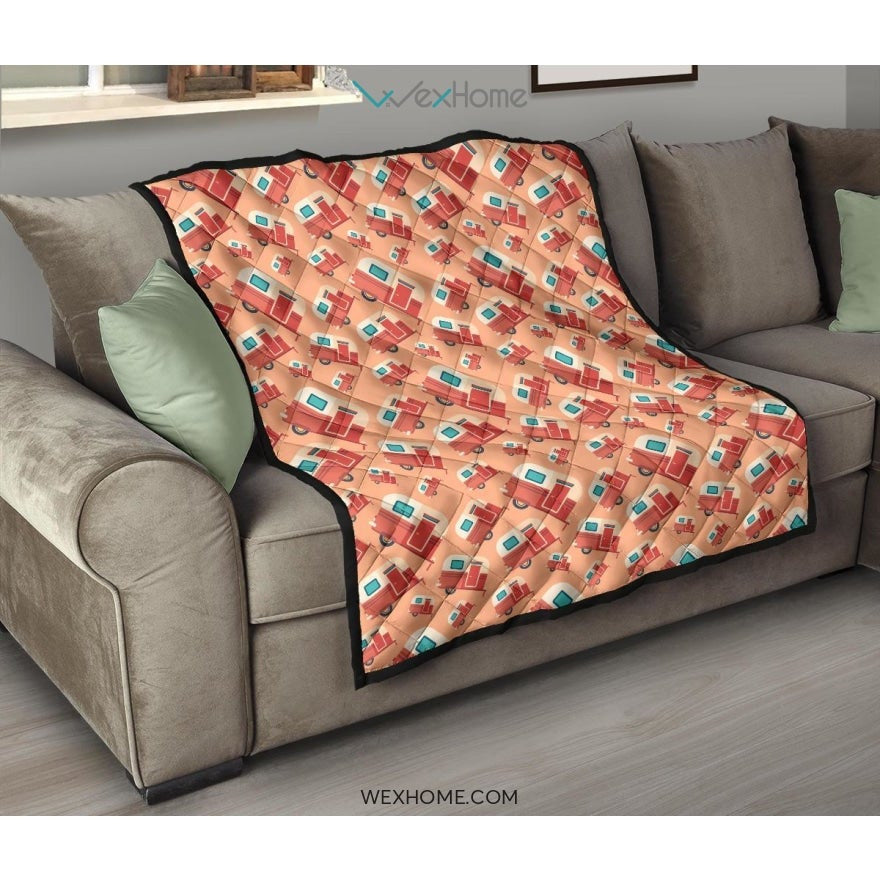 Camper Van Pattern Print Design 03 Premium Quilt