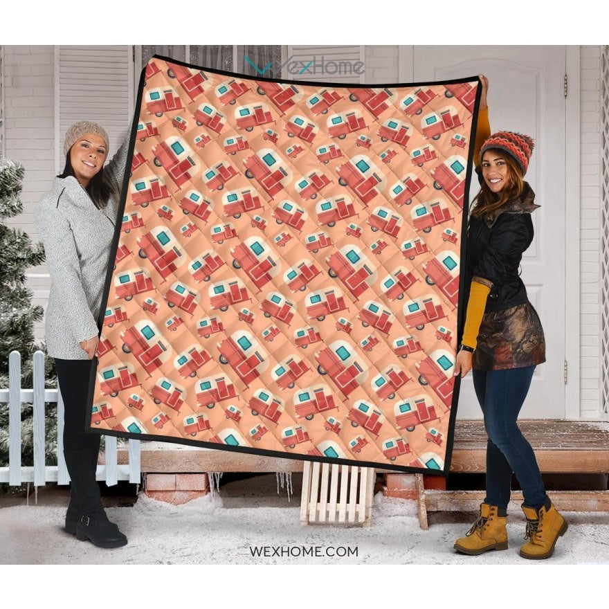 Camper Van Pattern Print Design 03 Premium Quilt