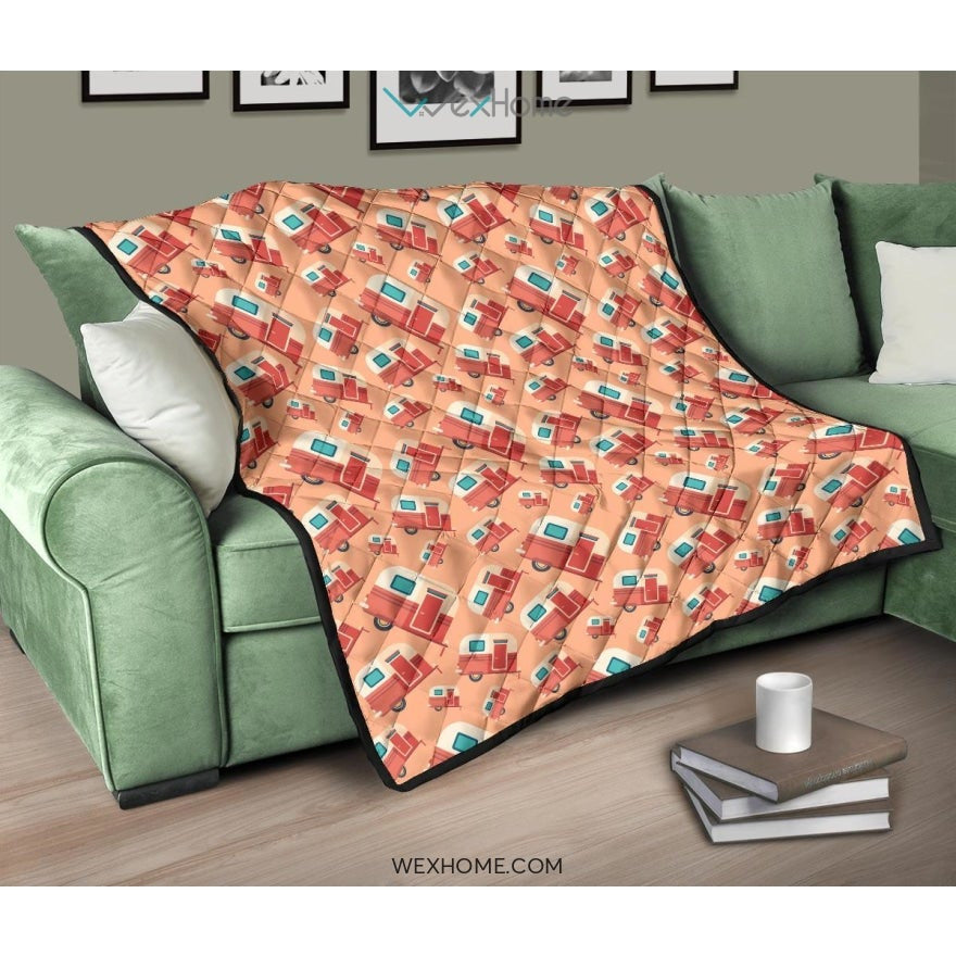 Camper Van Pattern Print Design 03 Premium Quilt
