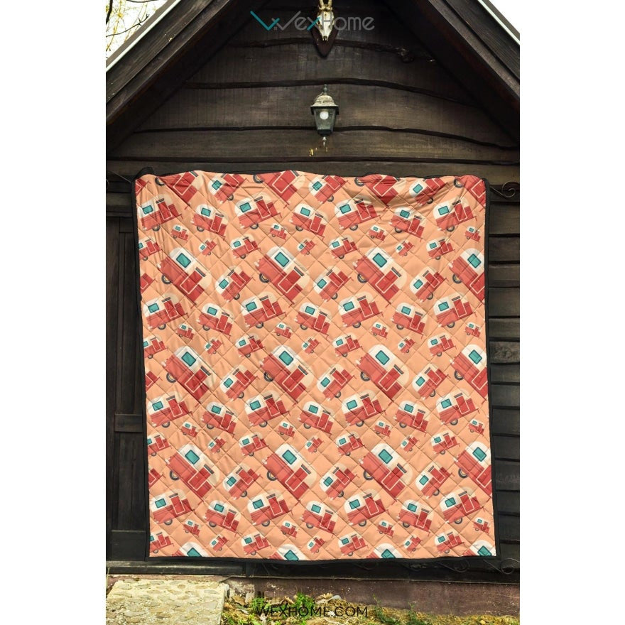 Camper Van Pattern Print Design 03 Premium Quilt