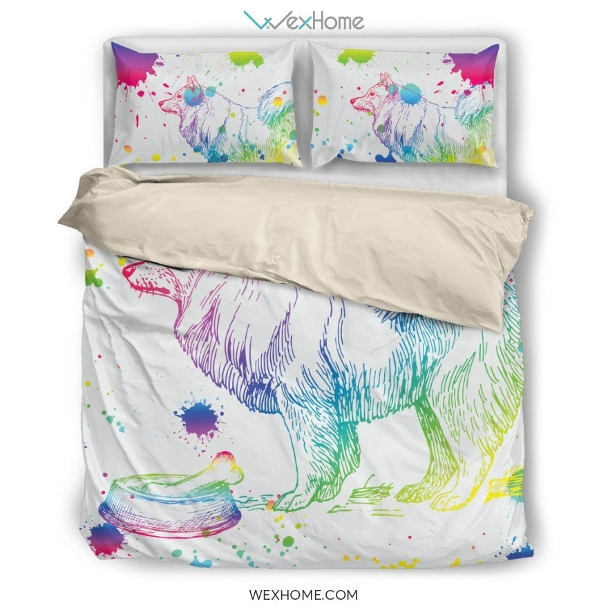 Samoyed Watercolor White Background Bedding Set