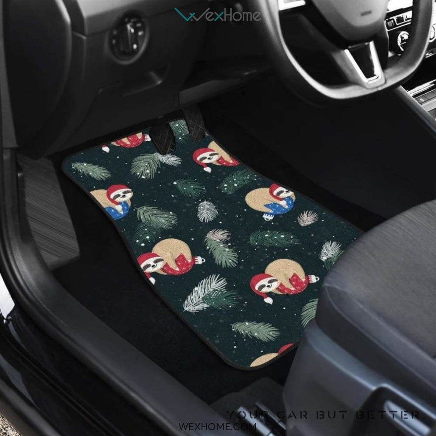 Cute Sloths Sleeping Christmas Ball Santa Hat Pattern Front And Back Car Mats Best Car Gift 2021