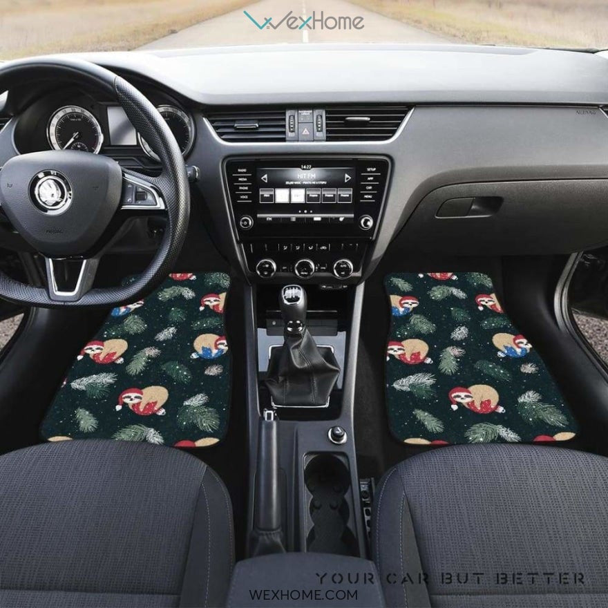 Cute Sloths Sleeping Christmas Ball Santa Hat Pattern Front And Back Car Mats Best Car Gift 2021