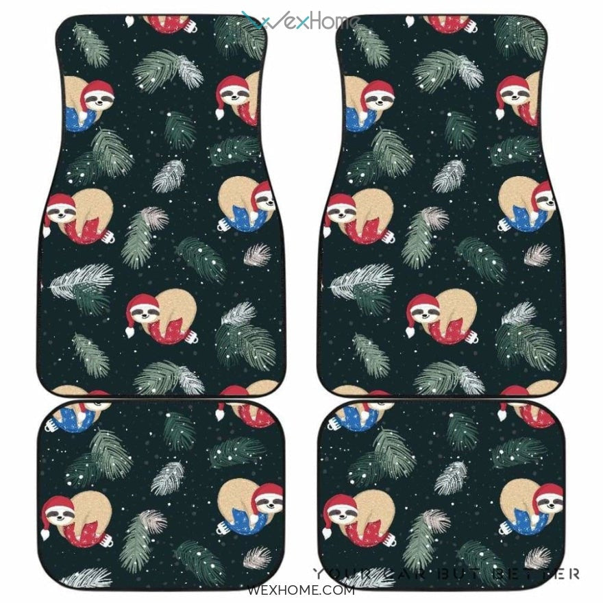 Cute Sloths Sleeping Christmas Ball Santa Hat Pattern Front And Back Car Mats Best Car Gift 2021