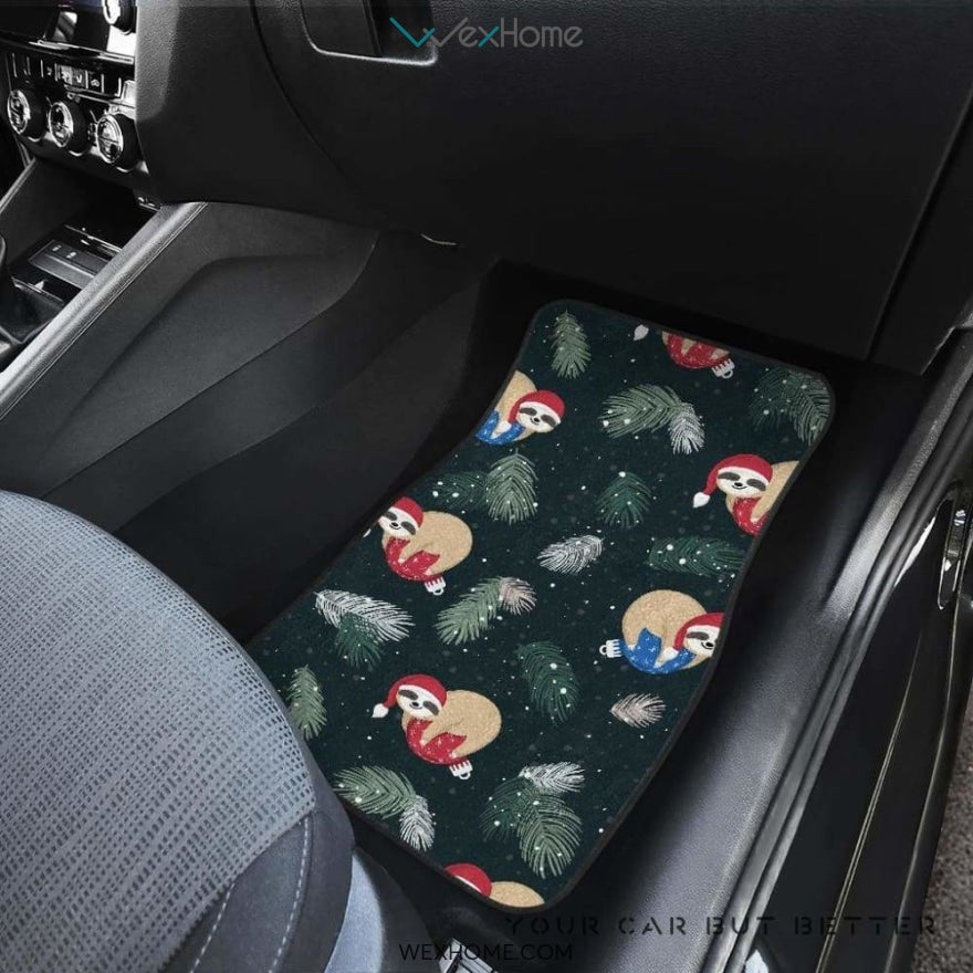 Cute Sloths Sleeping Christmas Ball Santa Hat Pattern Front And Back Car Mats Best Car Gift 2021