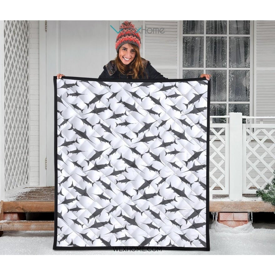 Swordfish Pattern Print Design 04 Premium Quilt