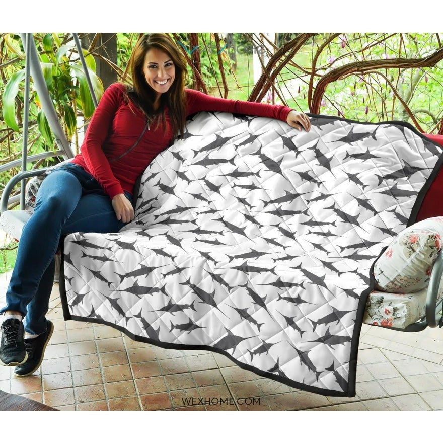 Swordfish Pattern Print Design 04 Premium Quilt