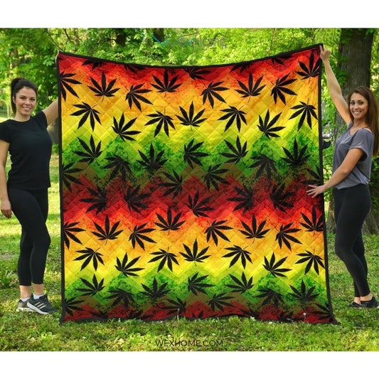 Canabis Marijuana Weed Pattern Print Design 03 Premium Quilt