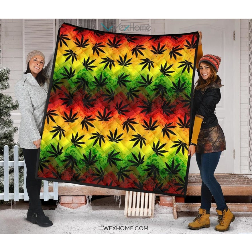 Canabis Marijuana Weed Pattern Print Design 03 Premium Quilt