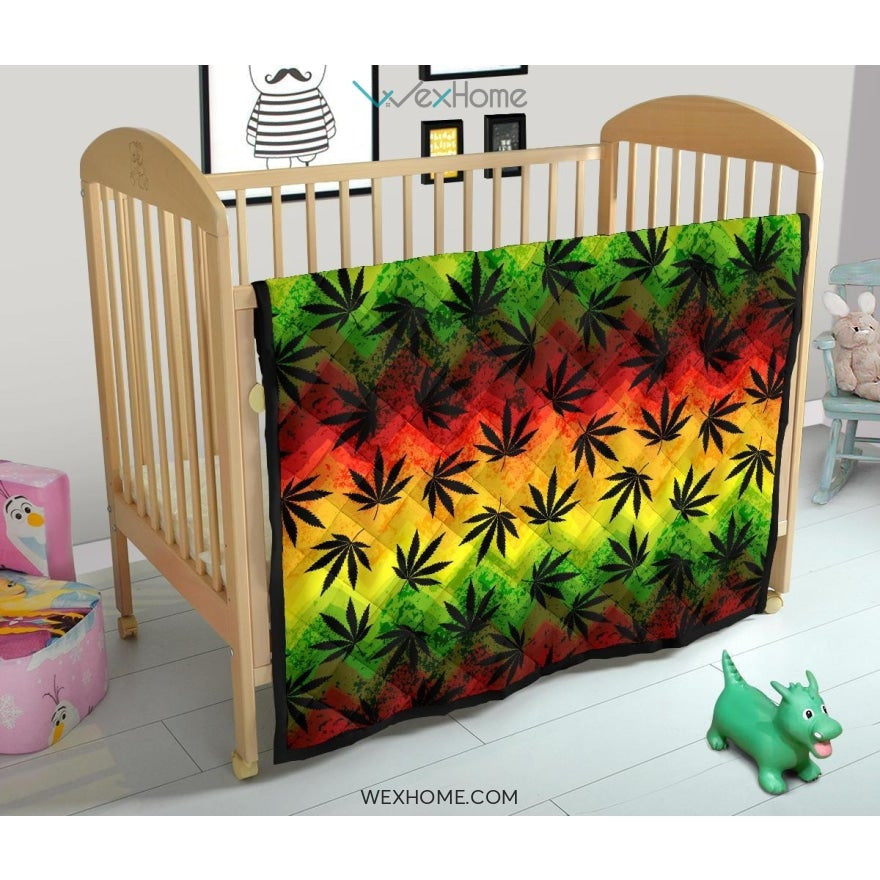 Canabis Marijuana Weed Pattern Print Design 03 Premium Quilt