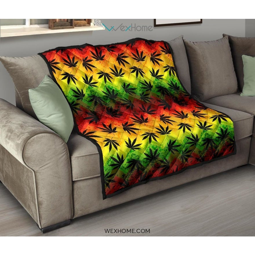 Canabis Marijuana Weed Pattern Print Design 03 Premium Quilt