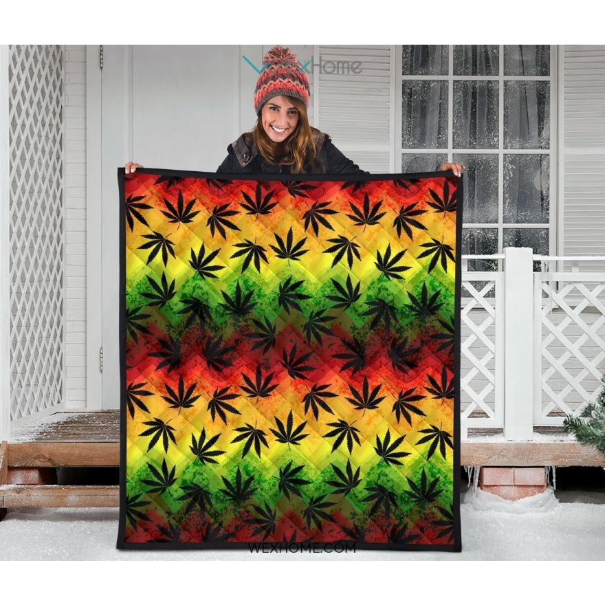 Canabis Marijuana Weed Pattern Print Design 03 Premium Quilt