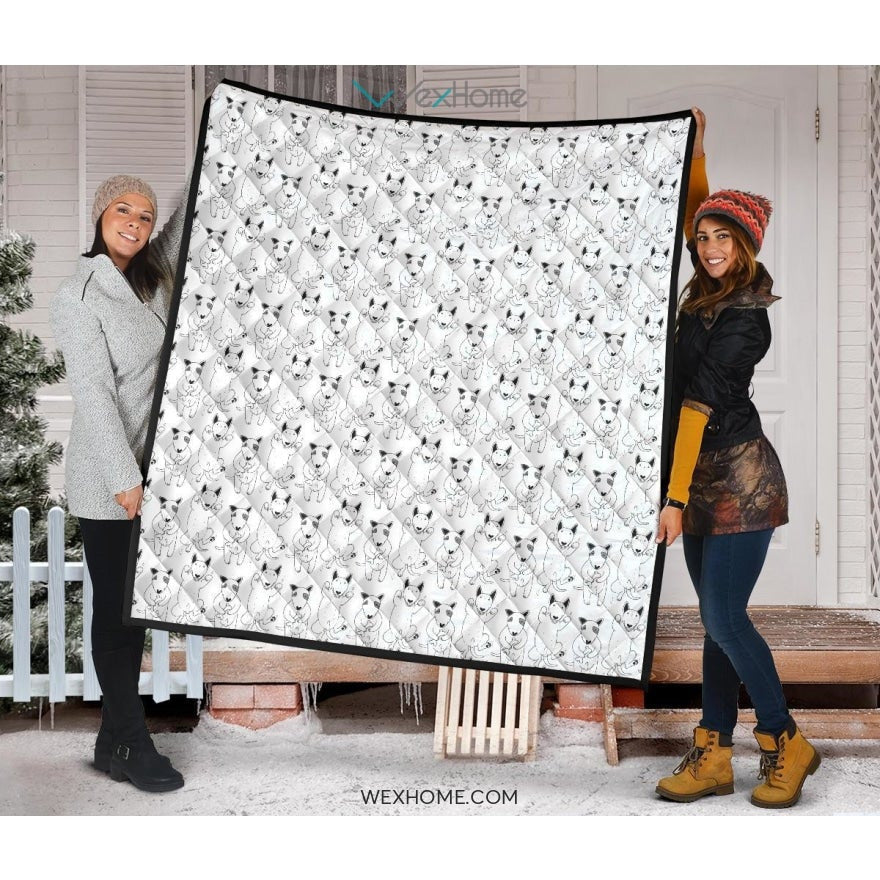 Bull Terrier Pattern Print Design 02 Premium Quilt