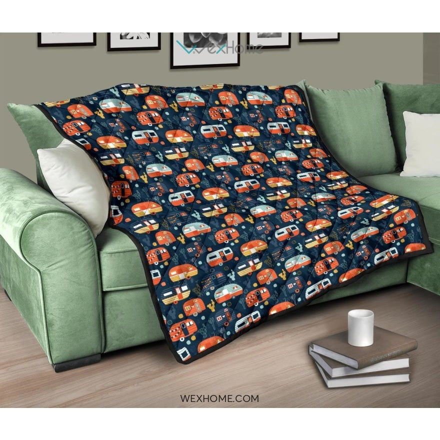Camper Van Pattern Print Design 05 Premium Quilt