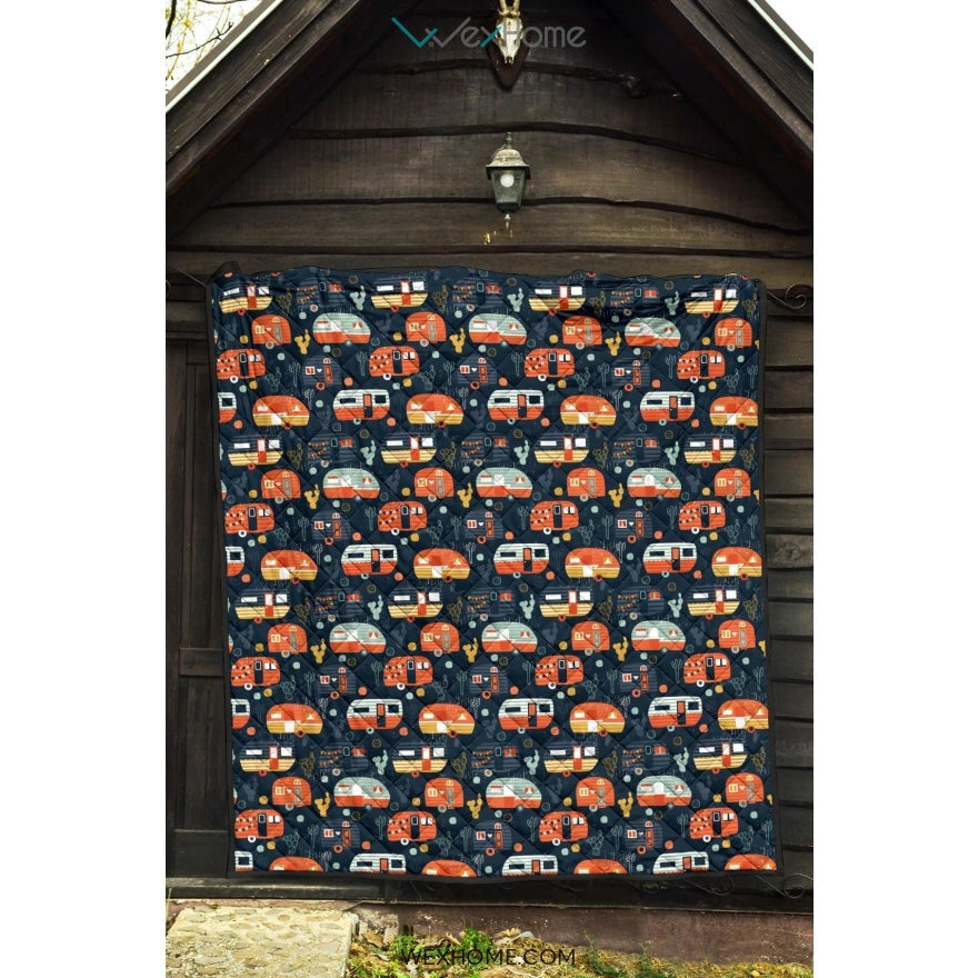 Camper Van Pattern Print Design 05 Premium Quilt
