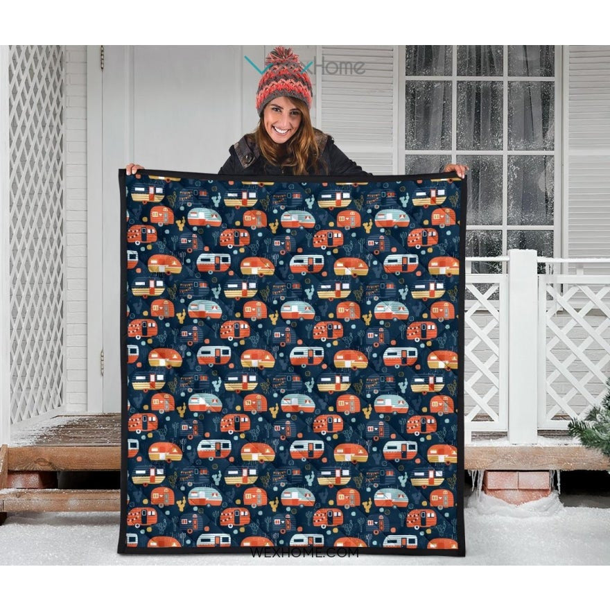 Camper Van Pattern Print Design 05 Premium Quilt