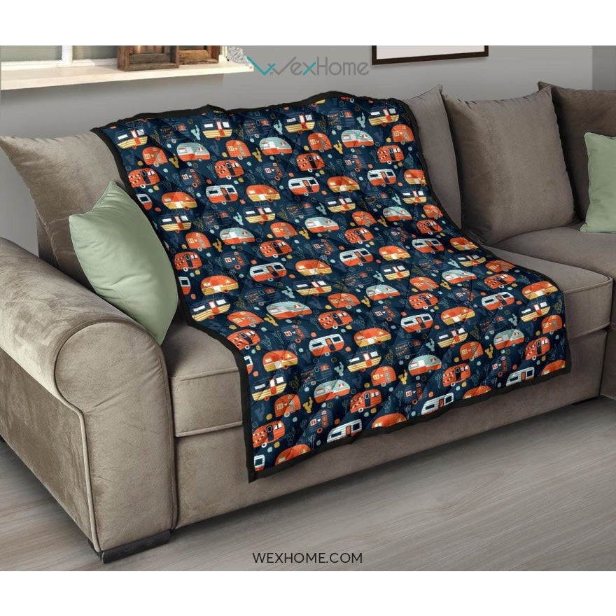 Camper Van Pattern Print Design 05 Premium Quilt