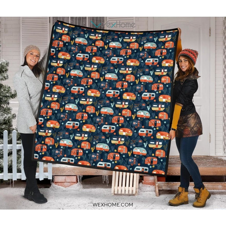 Camper Van Pattern Print Design 05 Premium Quilt