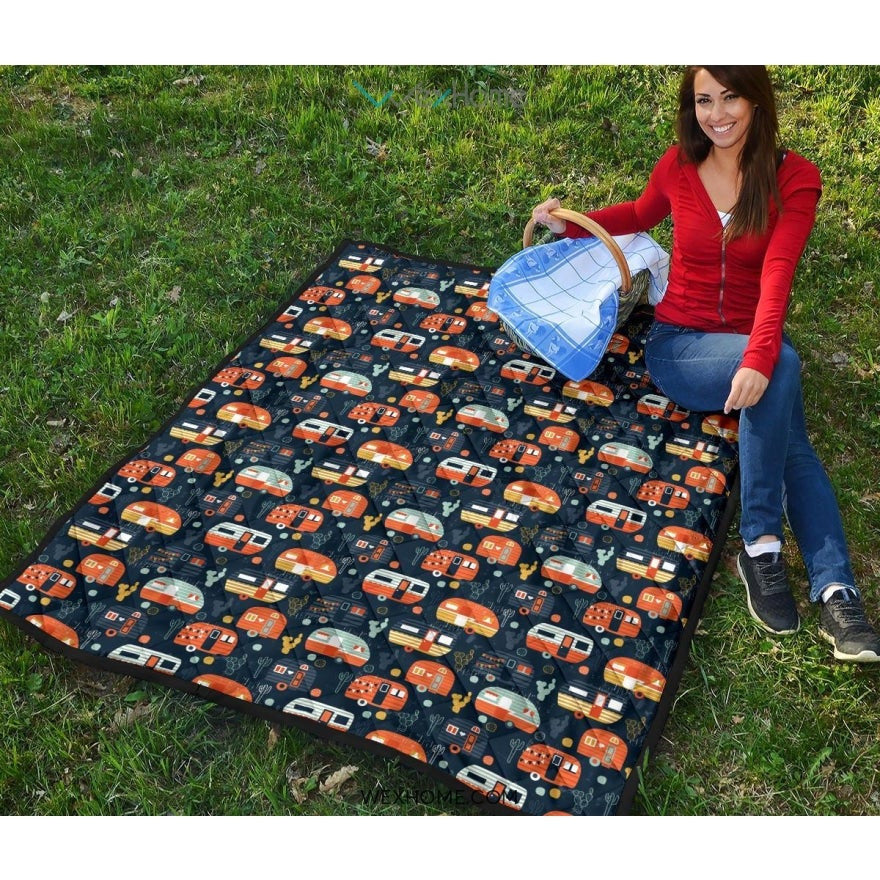 Camper Van Pattern Print Design 05 Premium Quilt