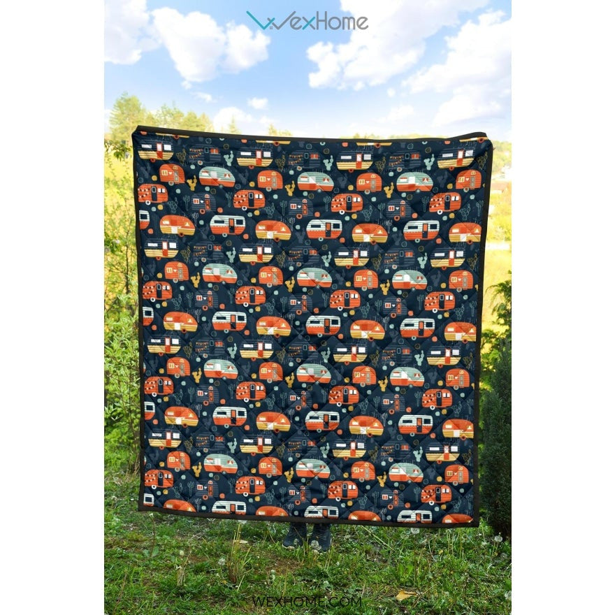 Camper Van Pattern Print Design 05 Premium Quilt