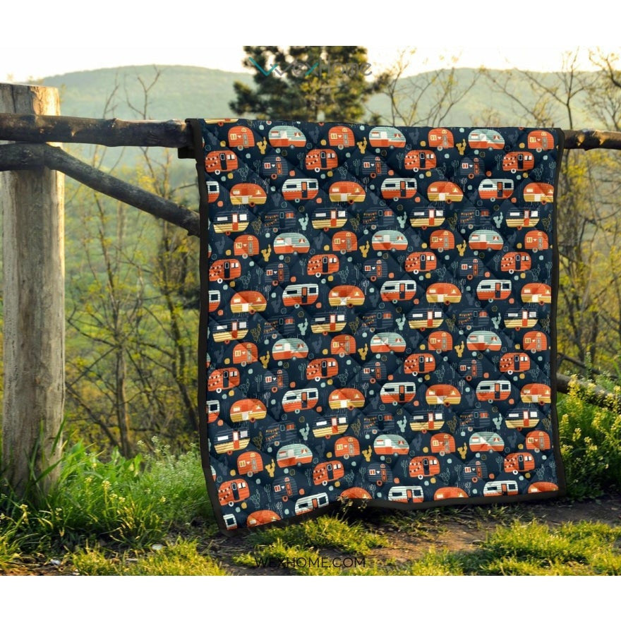 Camper Van Pattern Print Design 05 Premium Quilt