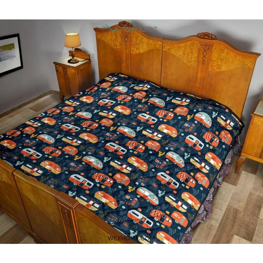 Camper Van Pattern Print Design 05 Premium Quilt
