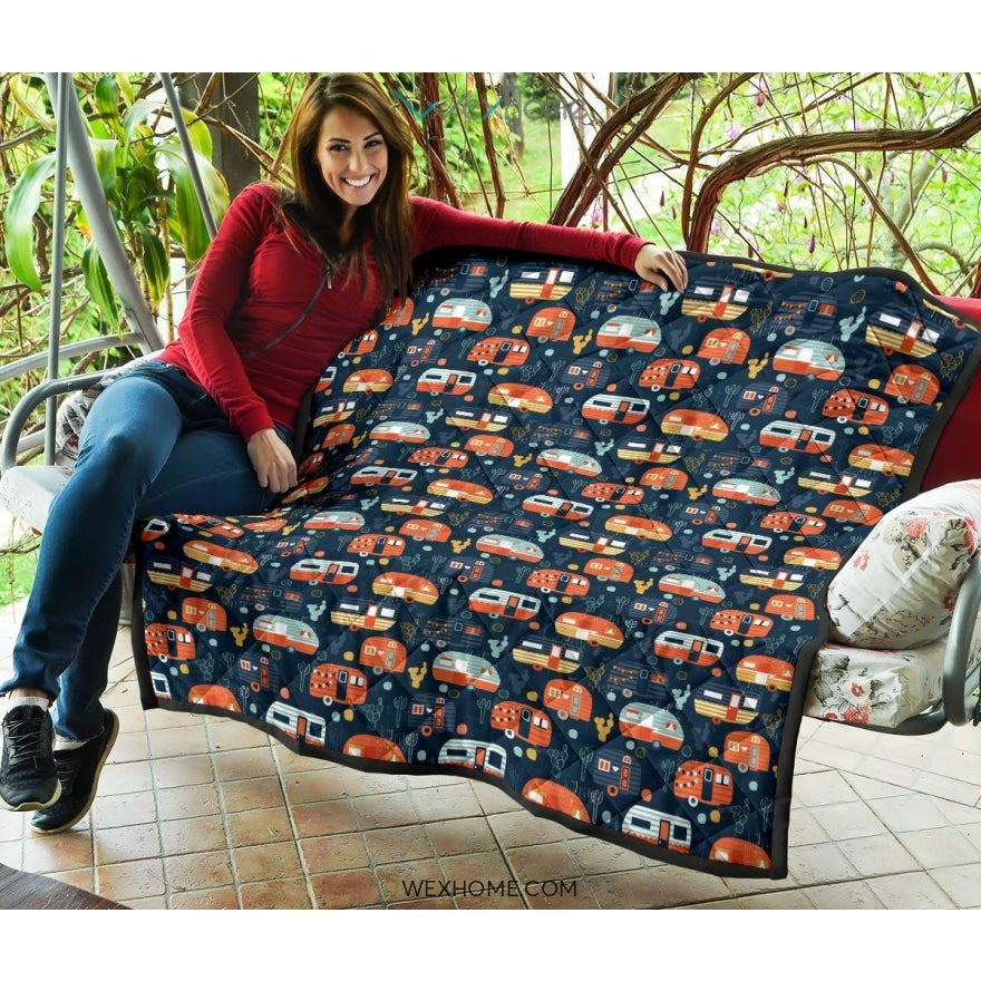 Camper Van Pattern Print Design 05 Premium Quilt