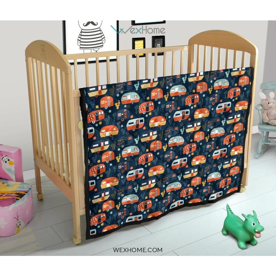 Camper Van Pattern Print Design 05 Premium Quilt