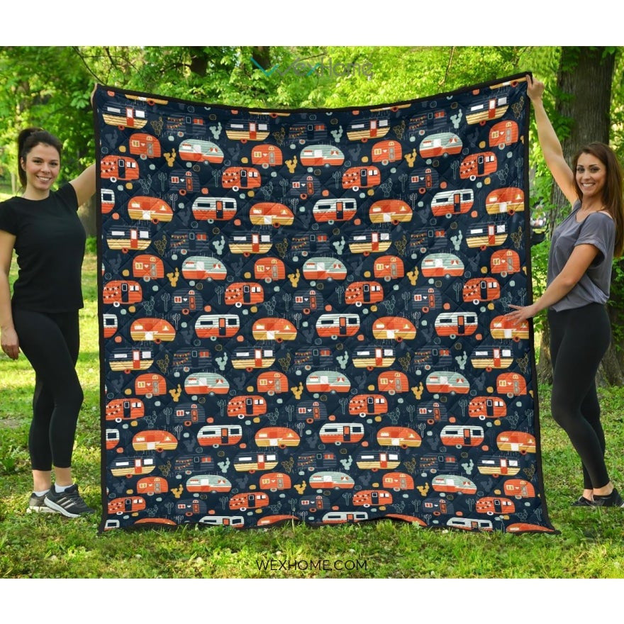 Camper Van Pattern Print Design 05 Premium Quilt