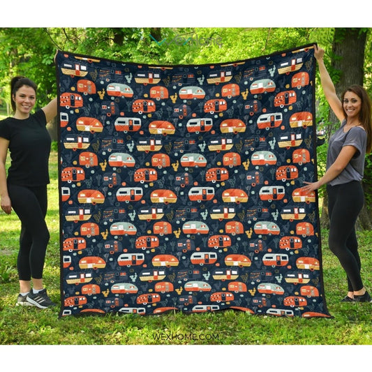 Camper Van Pattern Print Design 05 Premium Quilt