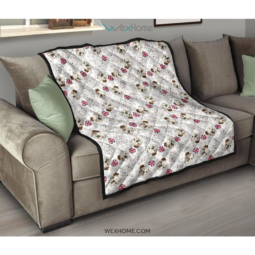 English Bulldog Pattern Print Design 01 Premium Quilt