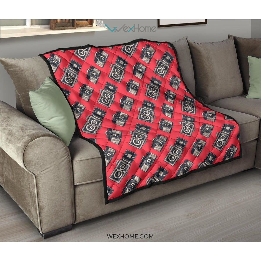 Camera Pattern Print Design 05 Premium Quilt