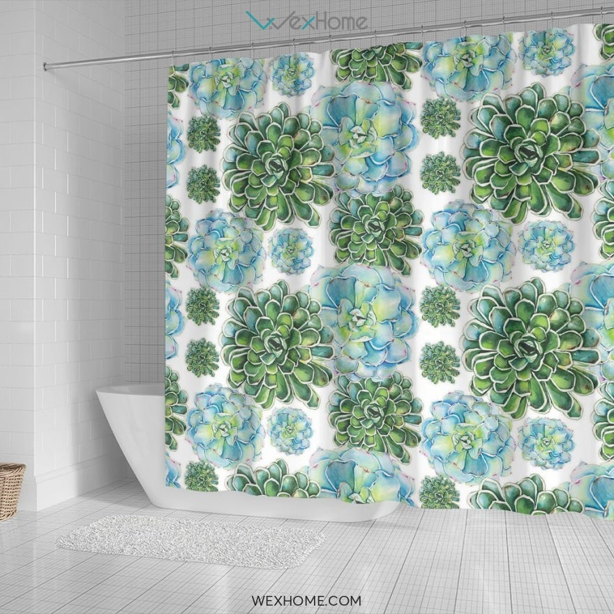 Succulent Water color Art Print Unique Design Shower Curtain