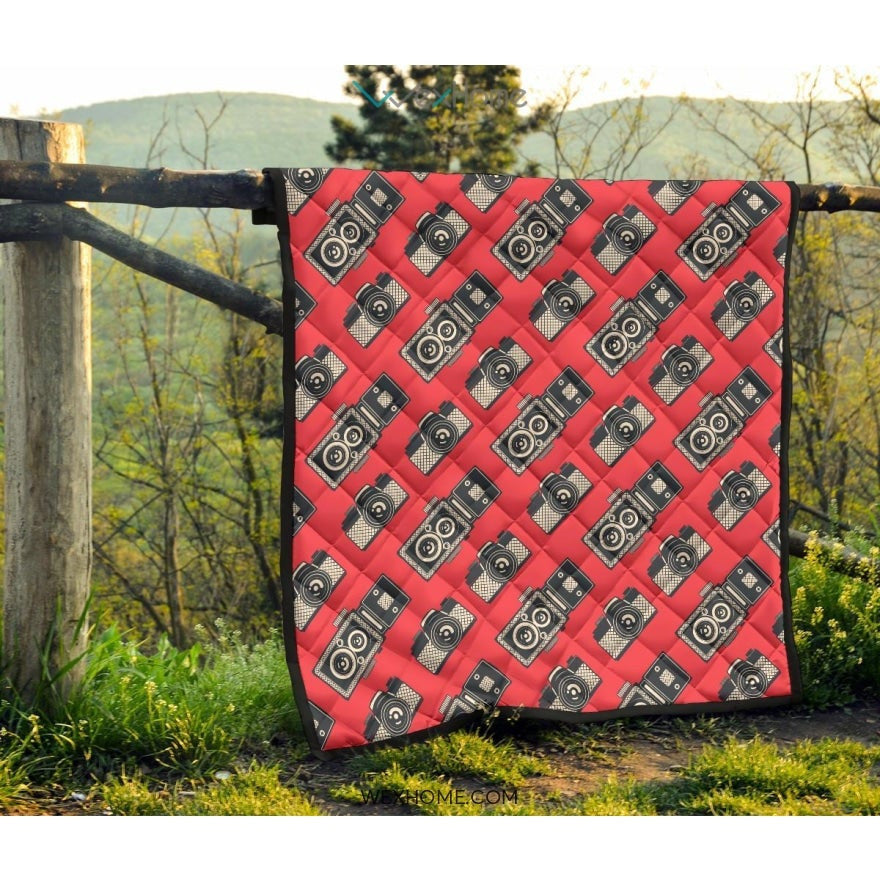 Camera Pattern Print Design 05 Premium Quilt