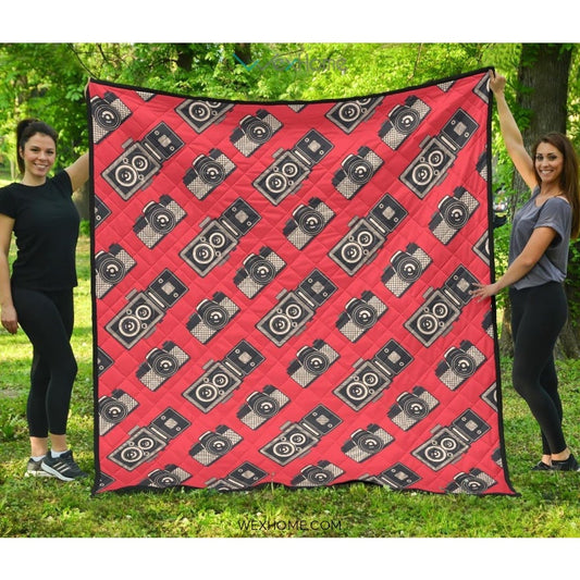 Camera Pattern Print Design 05 Premium Quilt