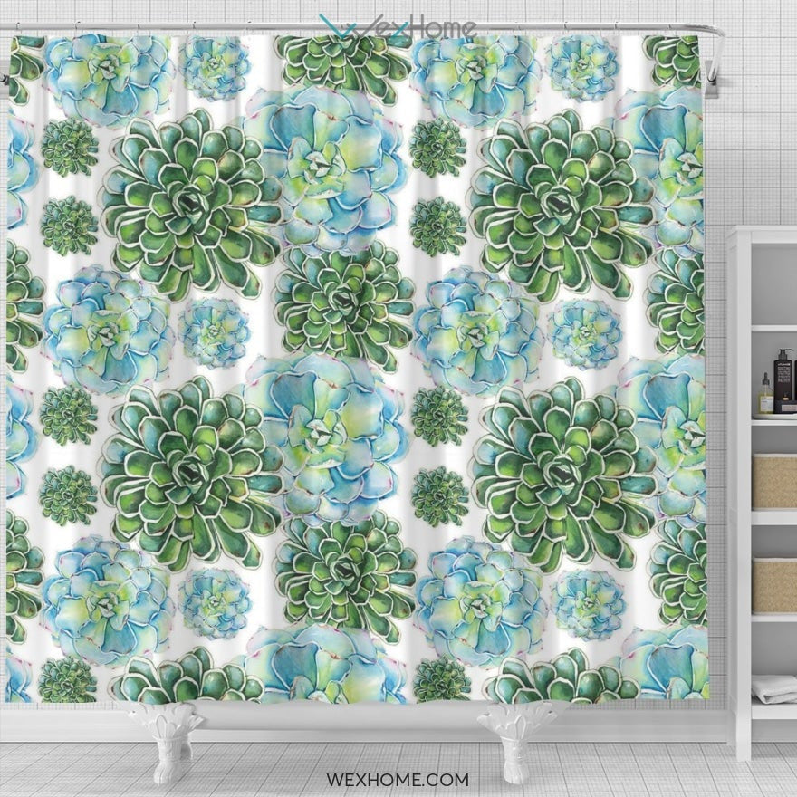 Succulent Water color Art Print Unique Design Shower Curtain