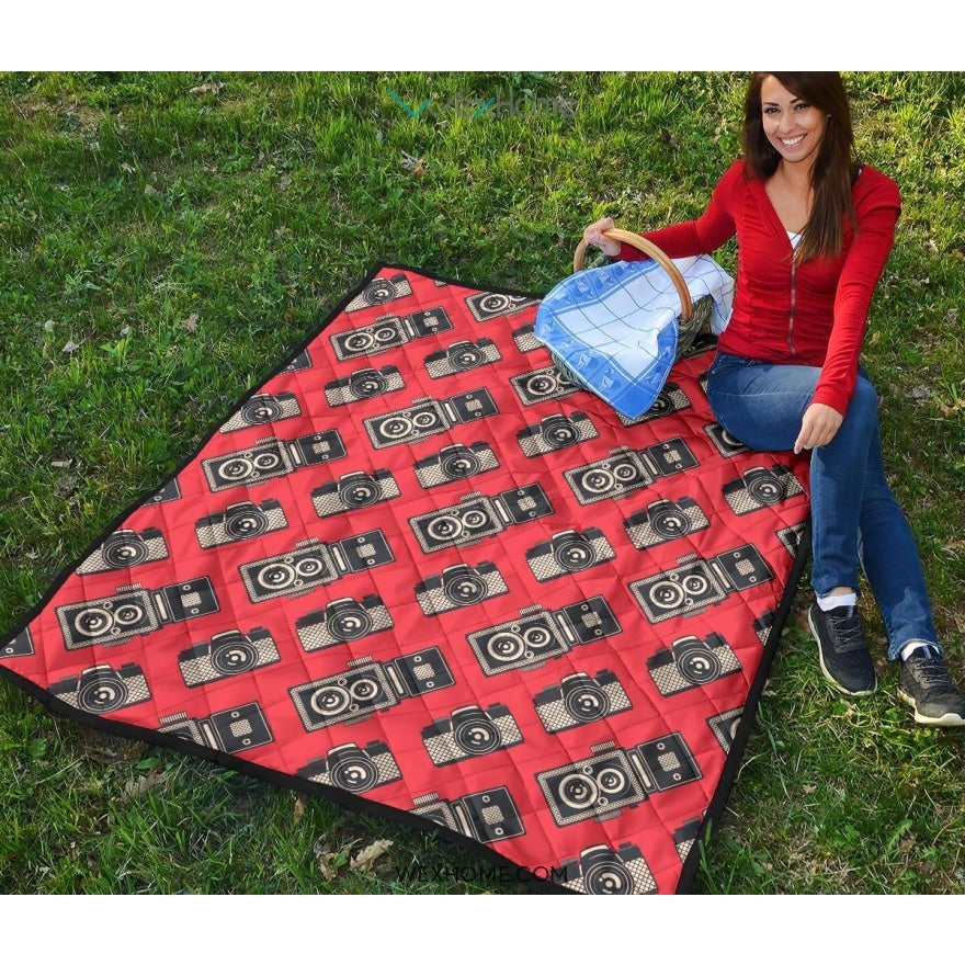 Camera Pattern Print Design 05 Premium Quilt
