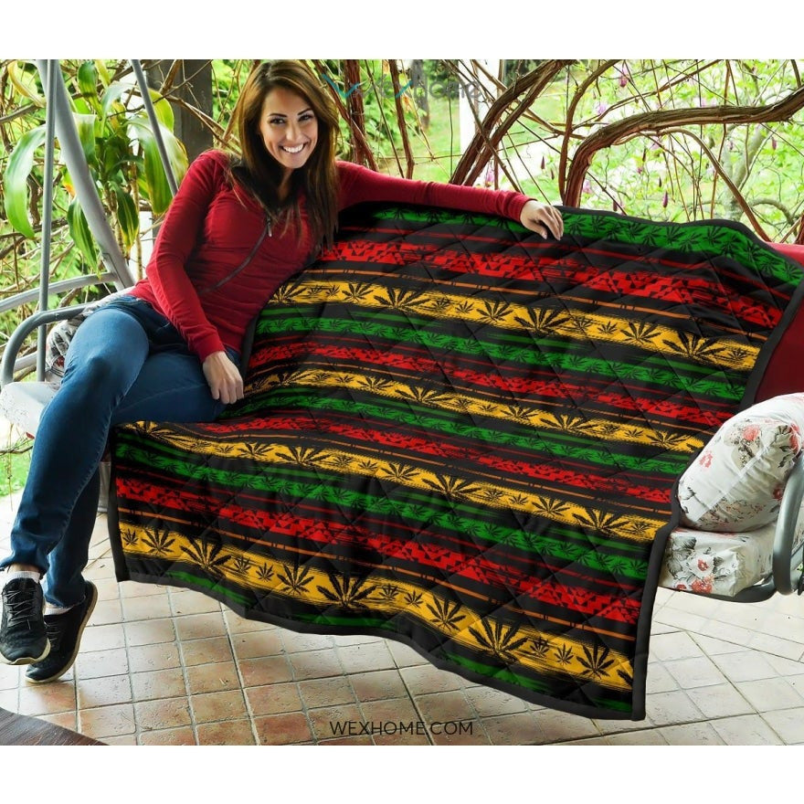 Canabis Marijuana Weed Pattern Print Design 04 Premium Quilt