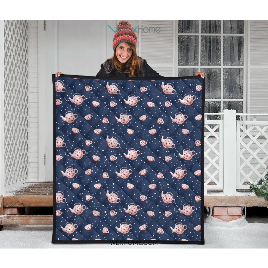 Tea pots Pattern Print Design 04 Premium Quilt
