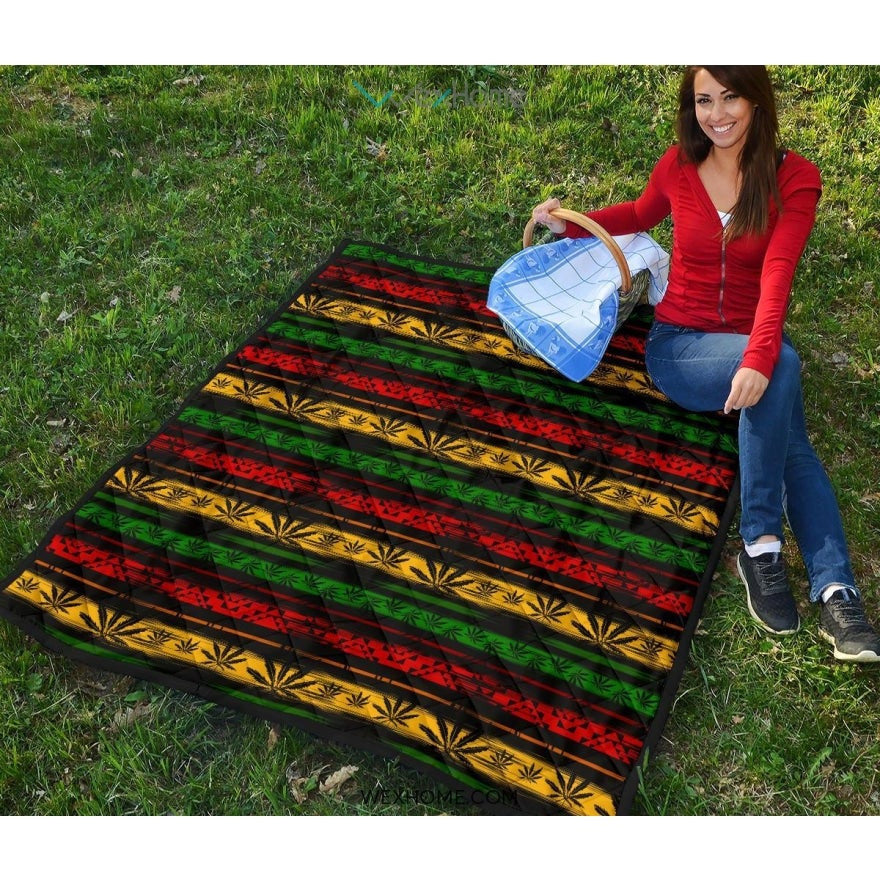 Canabis Marijuana Weed Pattern Print Design 04 Premium Quilt