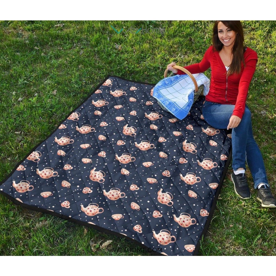 Tea pots Pattern Print Design 04 Premium Quilt