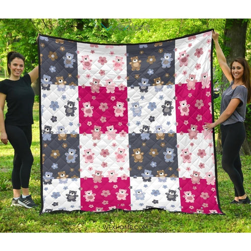 Teddy Bear Pattern Print Design 03 Premium Quilt