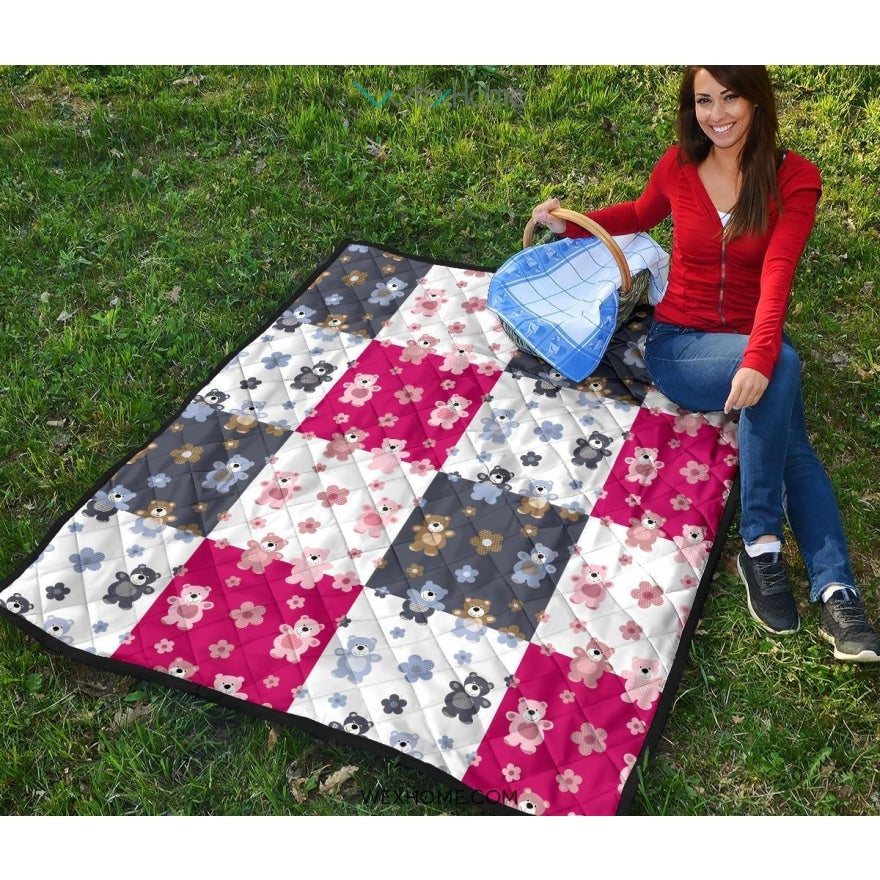 Teddy Bear Pattern Print Design 03 Premium Quilt