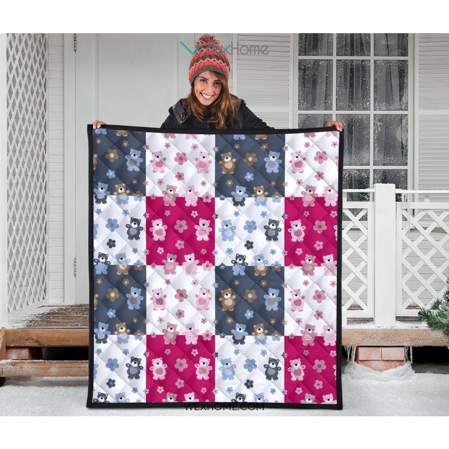 Teddy Bear Pattern Print Design 03 Premium Quilt