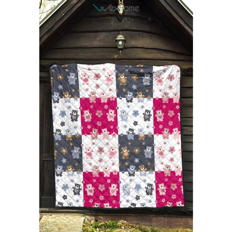 Teddy Bear Pattern Print Design 03 Premium Quilt