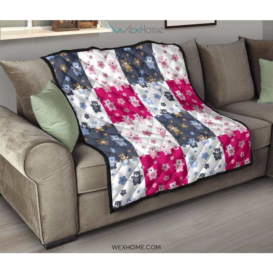 Teddy Bear Pattern Print Design 03 Premium Quilt