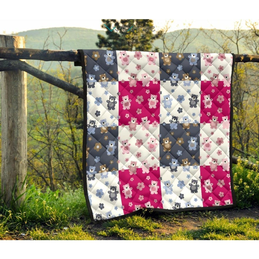 Teddy Bear Pattern Print Design 03 Premium Quilt